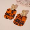 Exaggerated resin leopard print rectangular geometric silver needle earrings retro niche premium earrings