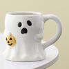 Roztomilé hrnčeky z bieleho porcelánu s tematikou ghúlov, odolná keramika, ideálne na halloweenske dekorácie alebo do kancelárie
