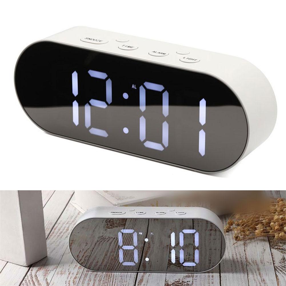 Digital Alarm Clock with LED Display Mirror Electronic Desk Clock USB Power and Battery Operated for Home and Travel