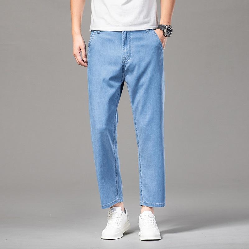 

Summer Ice Silk Thin Style Nine-point Men Loose Straight Wide-leg Large Size 9-point Jeans Men 28