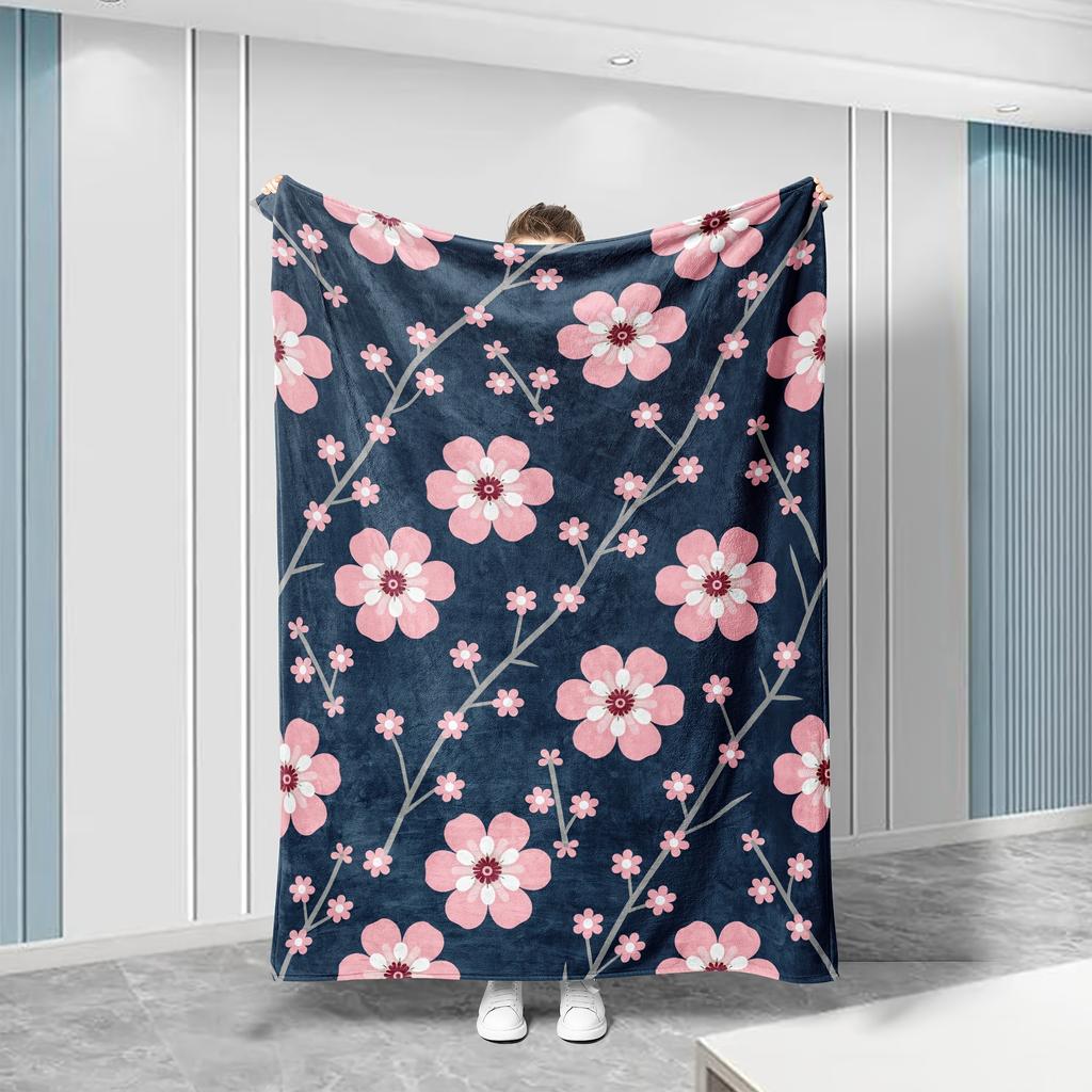 Cozy Pink Floral Print Flannel Blanket - Soft, High-Definition Digital Print, All-Season Use, Perfect Gift, Breathable Poly