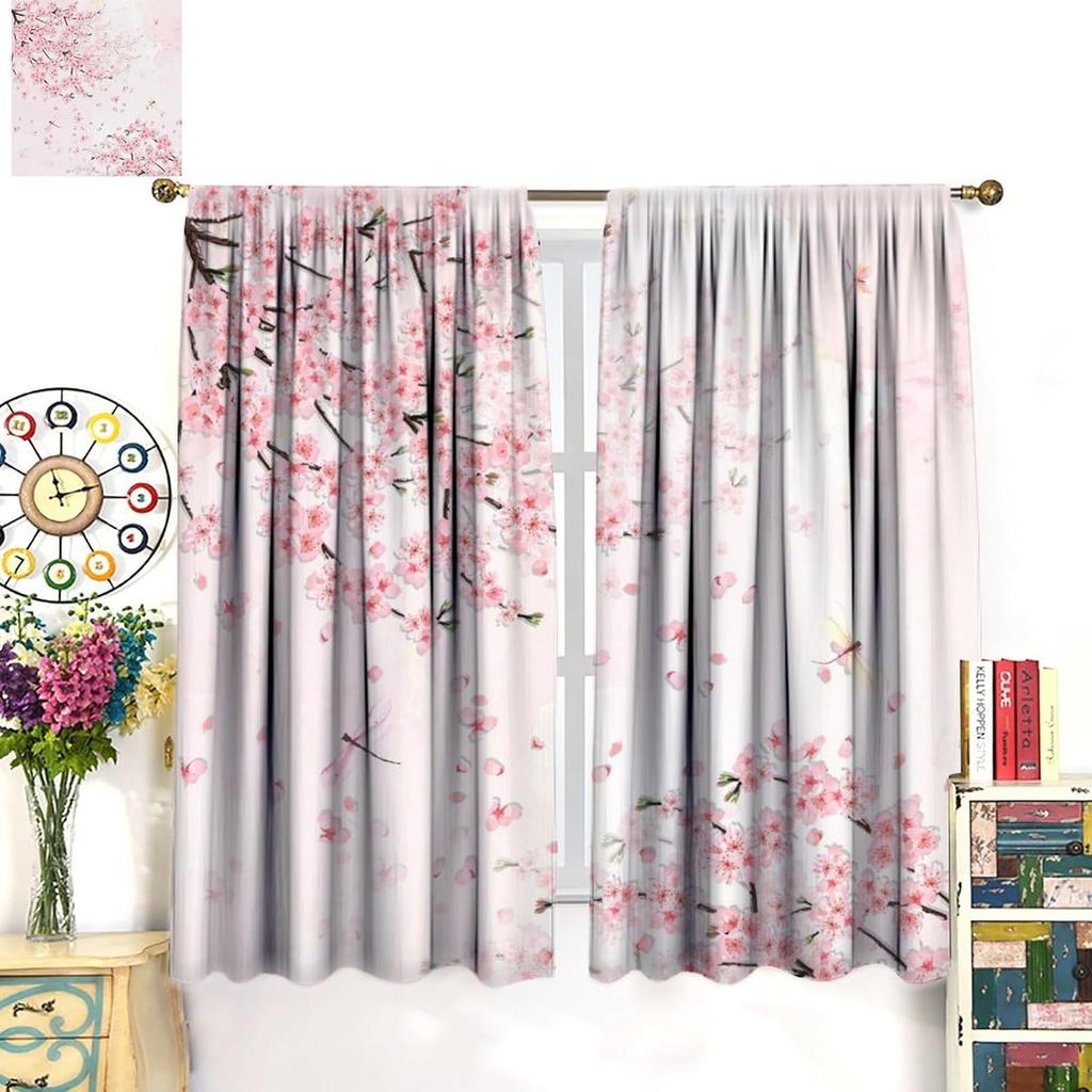 Tende Oscuranti Fiori di Ciliegio Moderni per Camera da Letto   Giardino Giapponese Astratto di Primavera Fiori Rosa Design Marmo Tasca per Bastone Ther