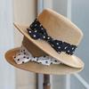 Black and White Polka Dot Bow French Sweet Flat Top Top Hat Fashion Retro Travel Sunscreen Straw Hat Summer Woman