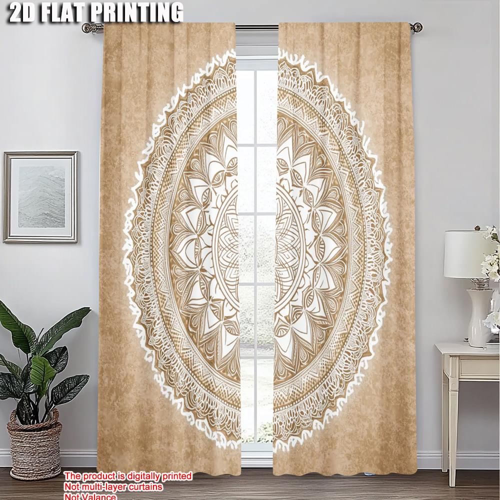 2pcs, Window Curtain 2D Plane Printing Bohemian Mandala Versatile Polyester Fabric (without Rod) Festive Perfect for Bedroom,