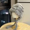 Rabbit fur thick plush ear protection hat, autumn and winter thick warm tassel knitted hat, large head circumference fluffy hat