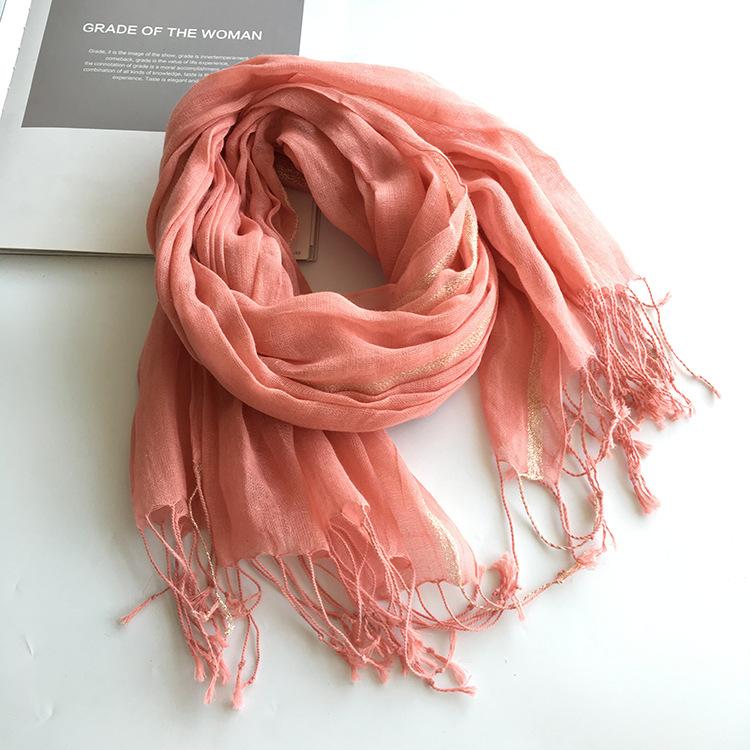Direct Supply Of Solid Color Cotton And Linen Scarves, Spring And Summer Light And Breathable Sunscreen Scarves, Fashionable Fringed Silk Scarves