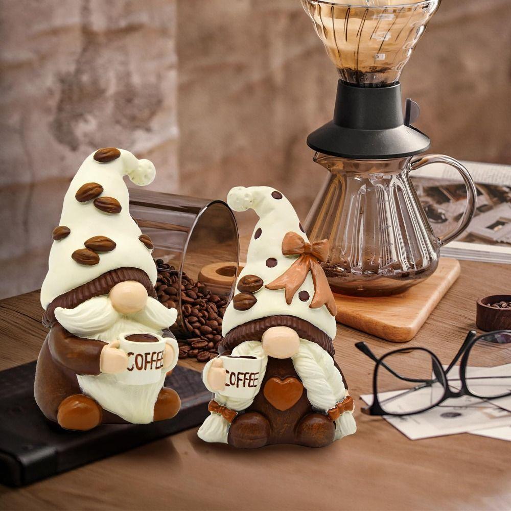 Unique Handmade Coffee Gnome Resin Coffee Theme Dwarf with Coffee Cup Coffee Mini Desktop Decor Home Decor