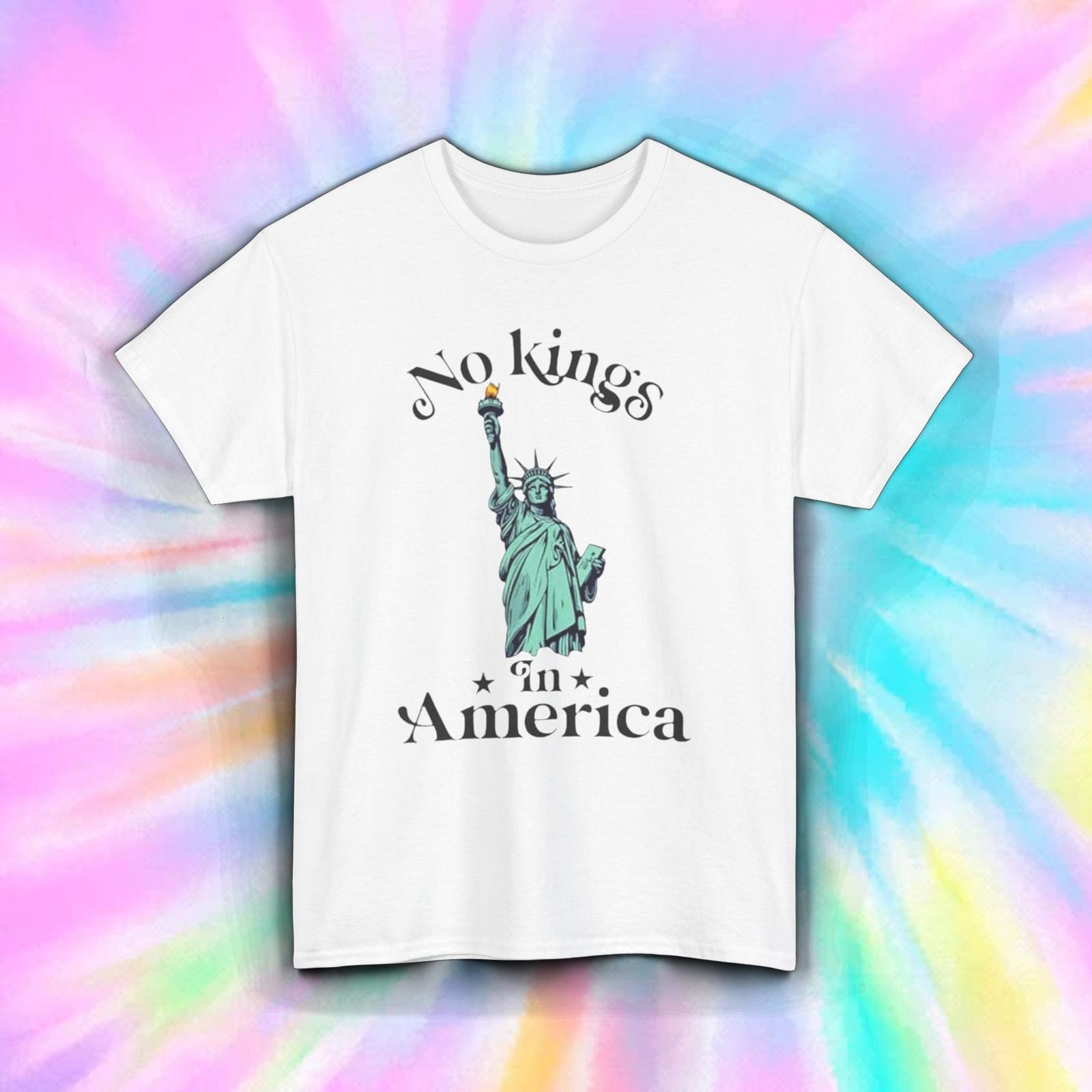 No Kings in America Shirt Liberty Torch Freedom Statement Graphic Tee S-5XL S