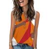 Women's Casual Fashion Summer Color Block Stitched Print Tank Top V-neck Sleeveless Button Top