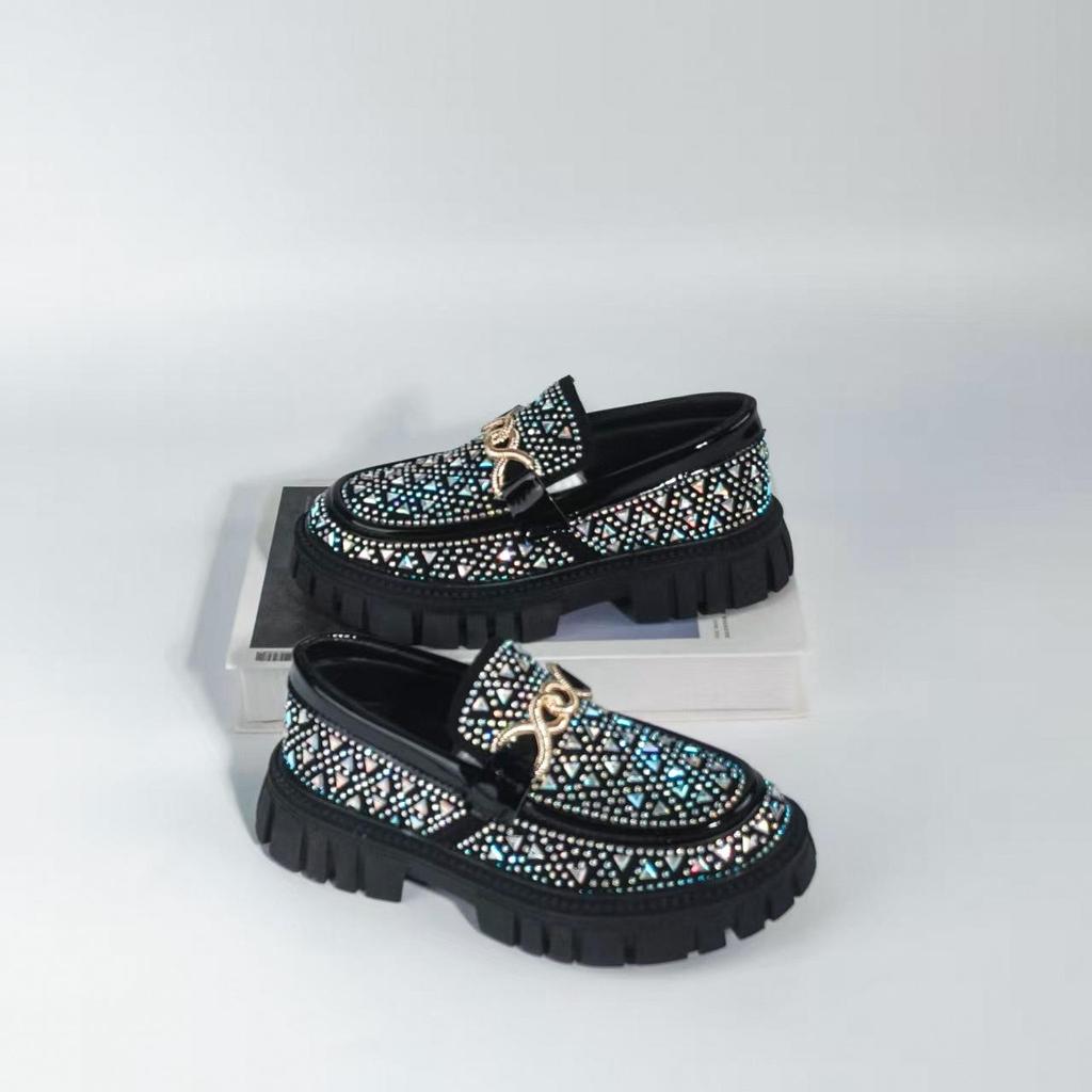 2025 Unisex Rhinestone Loafers: Korean-Style Leather Shoes for Kids