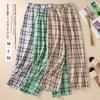 CoeFodMavo Gaucho Karomuster Elastisch Locker Perfekt für Jeden Tag Damen Weite Hosen, Muster, Lang, Baumwolle-Leinen, Taille, Taschen, Lässig, Figurschmeichelnd,