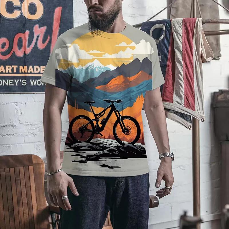 Summer New Fashion Cool Motocross Pattern T-Shirt Men's Trendy Taste Harajuku 3D Bicycle Printed Plus Size Short Sleeve Tees