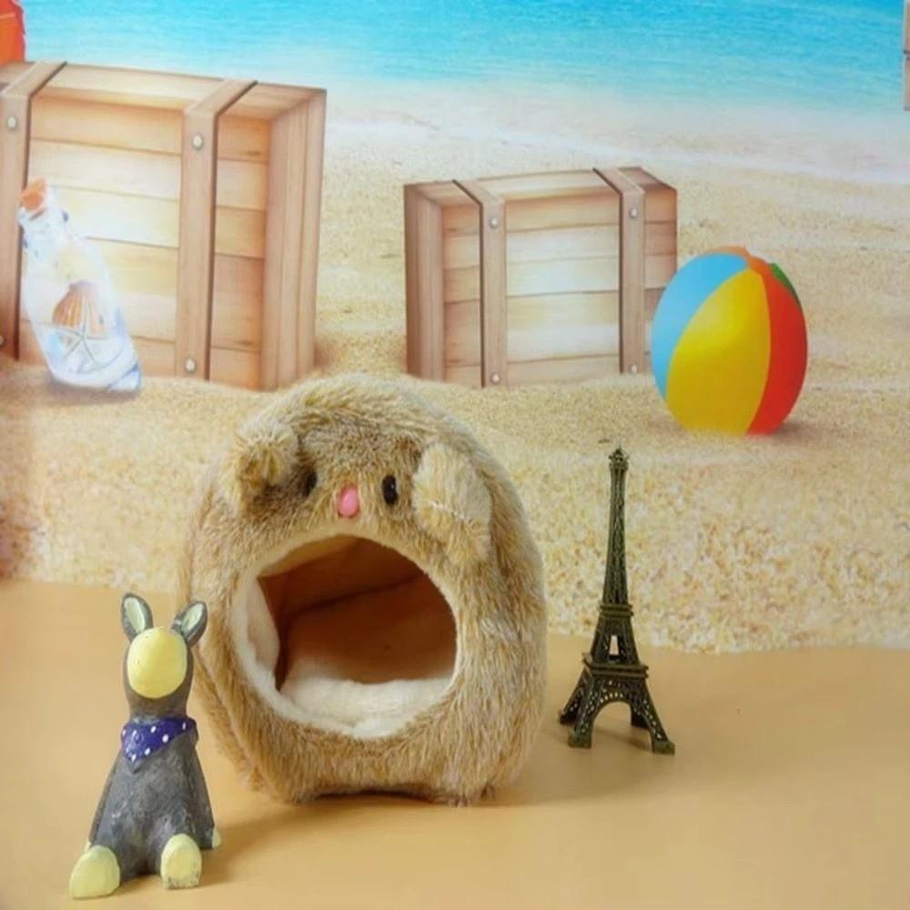 Cartoon-Bärenform Hamster Warmes Bett Gemütliches Fleece Hamsterkäfigbett Niedlich mit Matte Haustier Schlafnest Herbst Winter