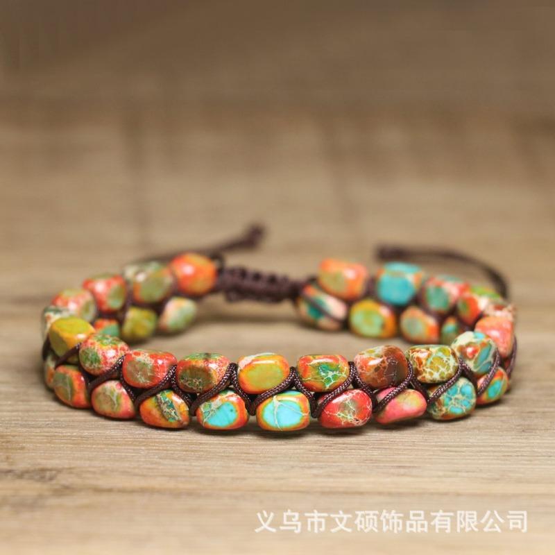 Многоцветный браслет из императорского яшмы – Регулируемое бохо-украшение, Богемский подарок-оберег для женщин оранжевый