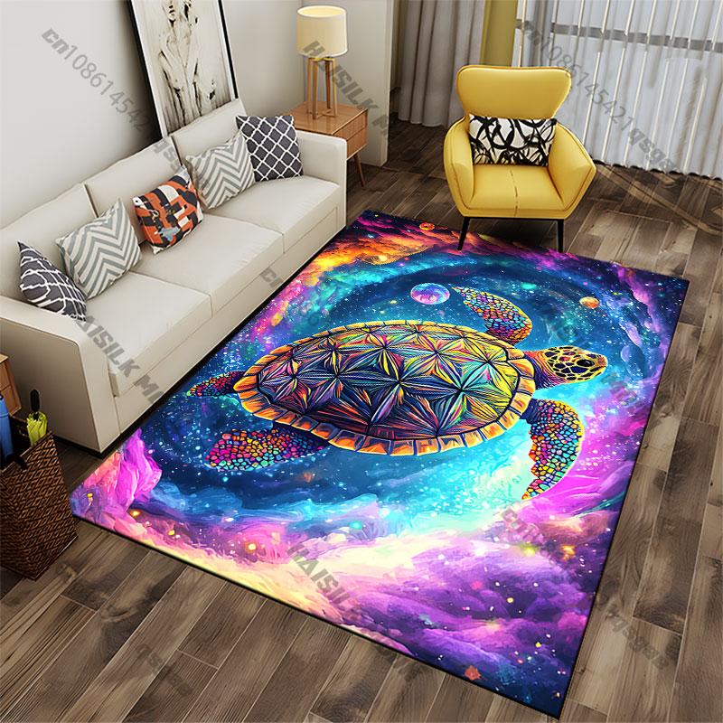 Cosmic Colorful Turtle Swimming Universe Carpet Yoga Living Room Room Decor Children's Crawling Mat Doormat Area Rug Games