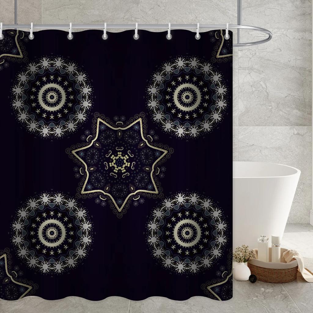 Black Mysticism Shower Curtain Liner Sun and Moon Modern Waterproof Bathroom Curtains Accessories with 12 Hooks Bathtub Curtain