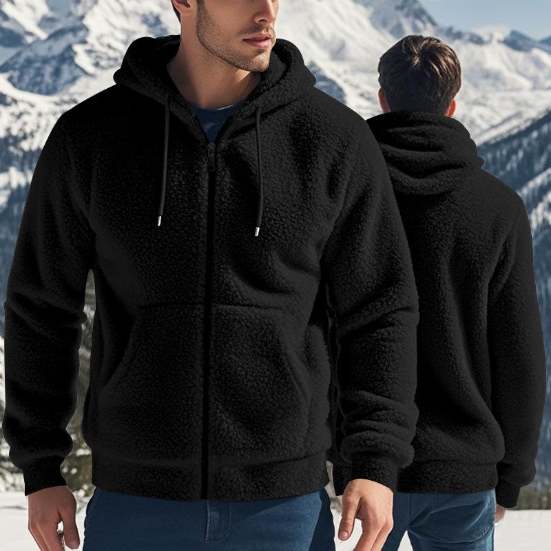 

2026 Autumn and Winter Fleece Warm Wool Sweater Jacket Casual Hooded Cardigan XXXL чорний