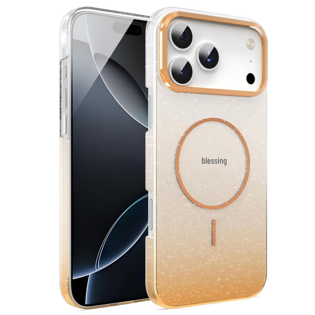 iPhone 17 ProMax/16 Pro/15 Gradient Gold Glitter Magnetic Rainbow Protective Case