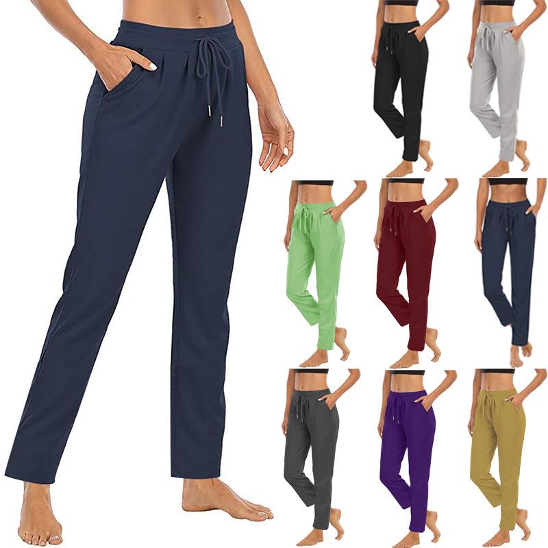 European and American Women's Fashion: Solid Color, High-waist, Casual Yoga/fitness Pants with Side Slits.