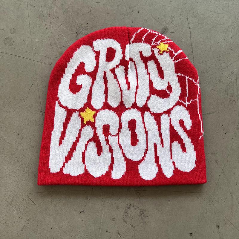 Letters Visions Grvty Knit Beanie Hats Winter Embroidered Streetwear Casual