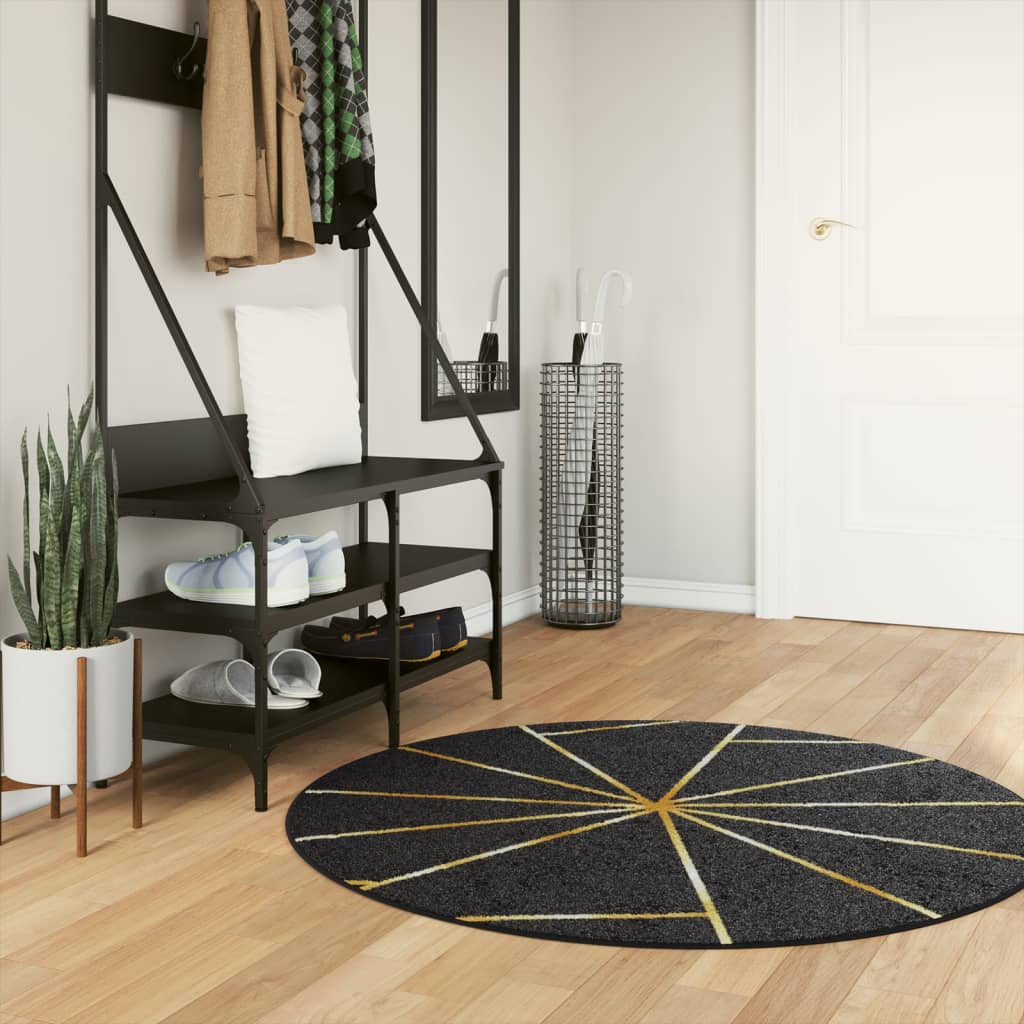 Washable Rug Black and Gold Ø 120 Cm