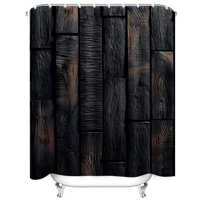 Rustikales Dunkles Holzmaserungs-Design Wasserdichter Duschvorhang Hitzebeständig Maschinenwaschbar Nicht-Transparent 180x180cm