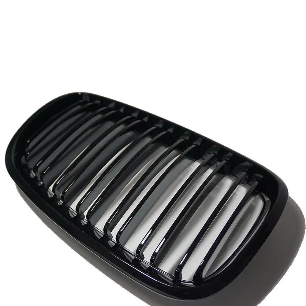 2PCS Bumper Kidney Grille Front Grill Double Slat Line For BMW X5 X6 E70 E71 2008-2013 Car Styling Gloss Black Racing Grills