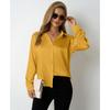 Women's Satin Shirt Simple V-neck Button Blouse Loose Long Sleeved  Blouses & Shirts