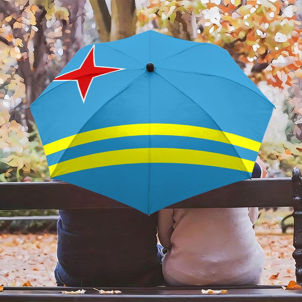 

Aruba National Flag Red Star Light Blue Print Auto Folding Umbrella Waterproof Windproof Compact Travel Umbrella Iron&8K