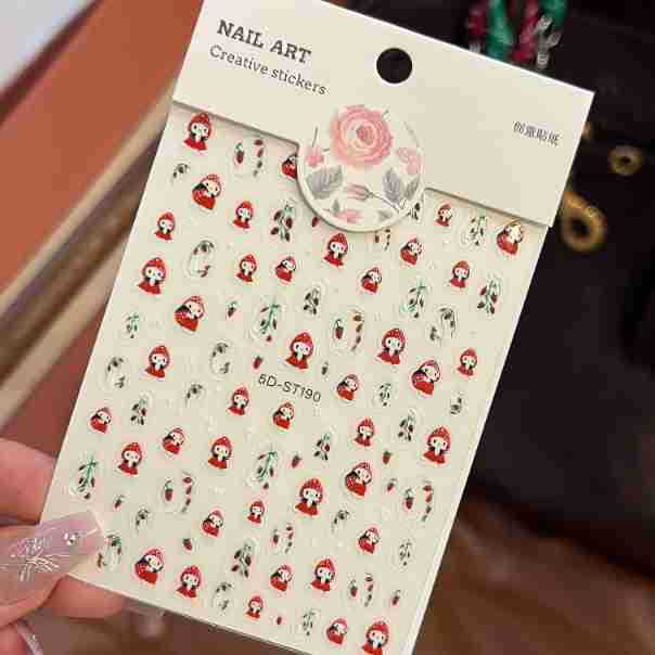

Sweet Cute Cartoon Strawberry Girl Nail Art Sticker Japanese Little Red Book Style Makeup Ornament Nail Sticker 5DST190