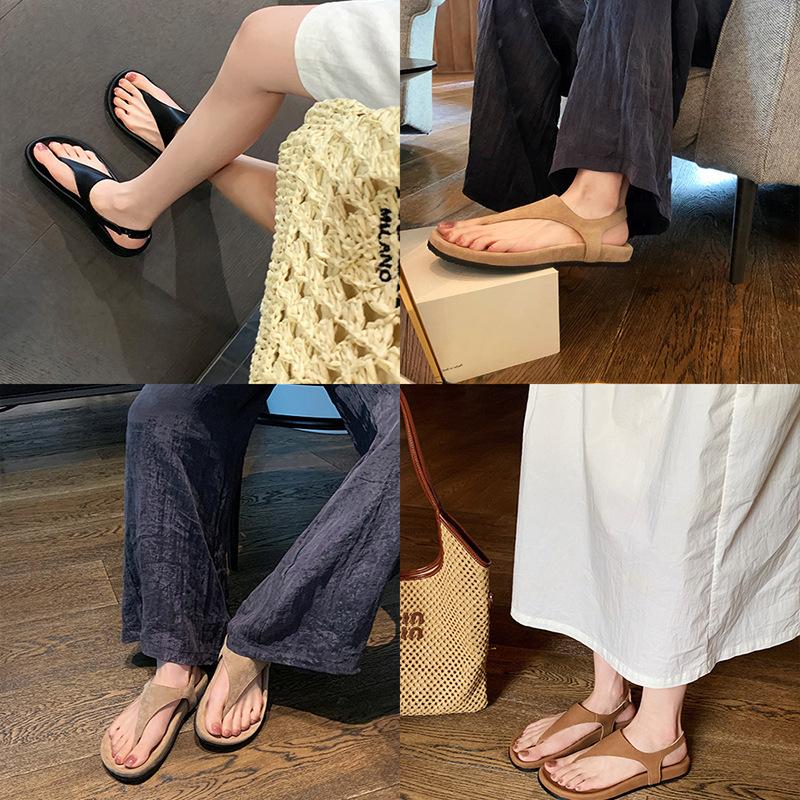 Cowhide Version~ Grape Mother Has the Same Minimalist Thick-soled Vacation Niche Roman Sandals, Women's Characters Pinch Feet, Genuine Leather Sandals