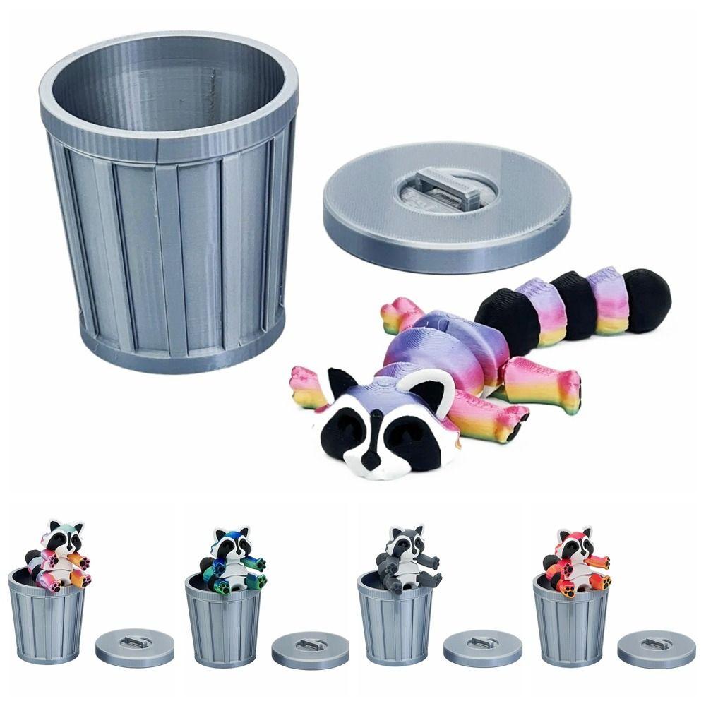 New Plastics 3D Printed Cartoon Flexible Raccoons Animals Figures Multi-joint Model Ornament Gift