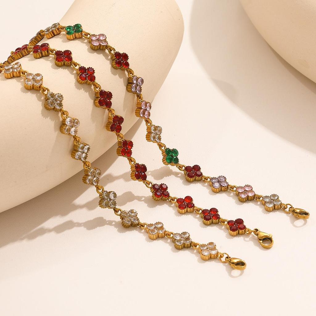 Europäisches Retro-Vierblättriges Kleeblatt-Armband: Exquisiter Damenschmuck mit bunten floralen Diamanten