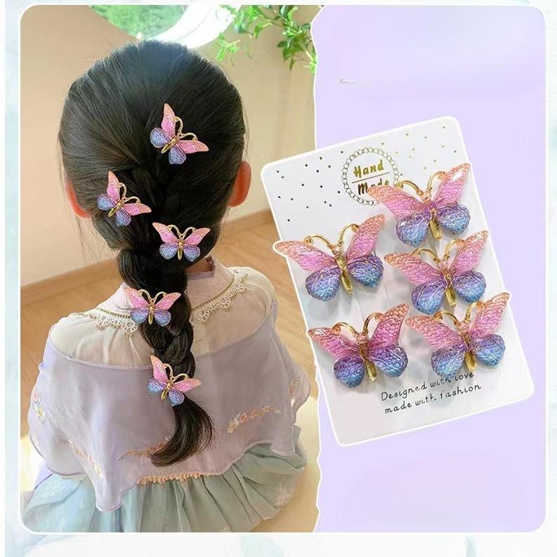 5PCS Colorful Gradient Three-Dimensional Butterfly Hair Clip, Sweet And Fairy Girl Headband, Cute Girl Heart Hair Clip