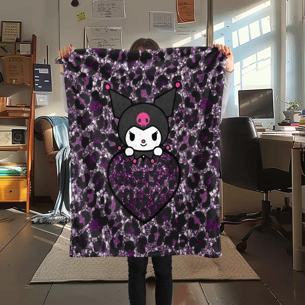 1PC Kuromi Print Flannel Blanket, High quality All Seasons, Home Decor, Warmth and Comfort, Perfect for Christmas Gifts