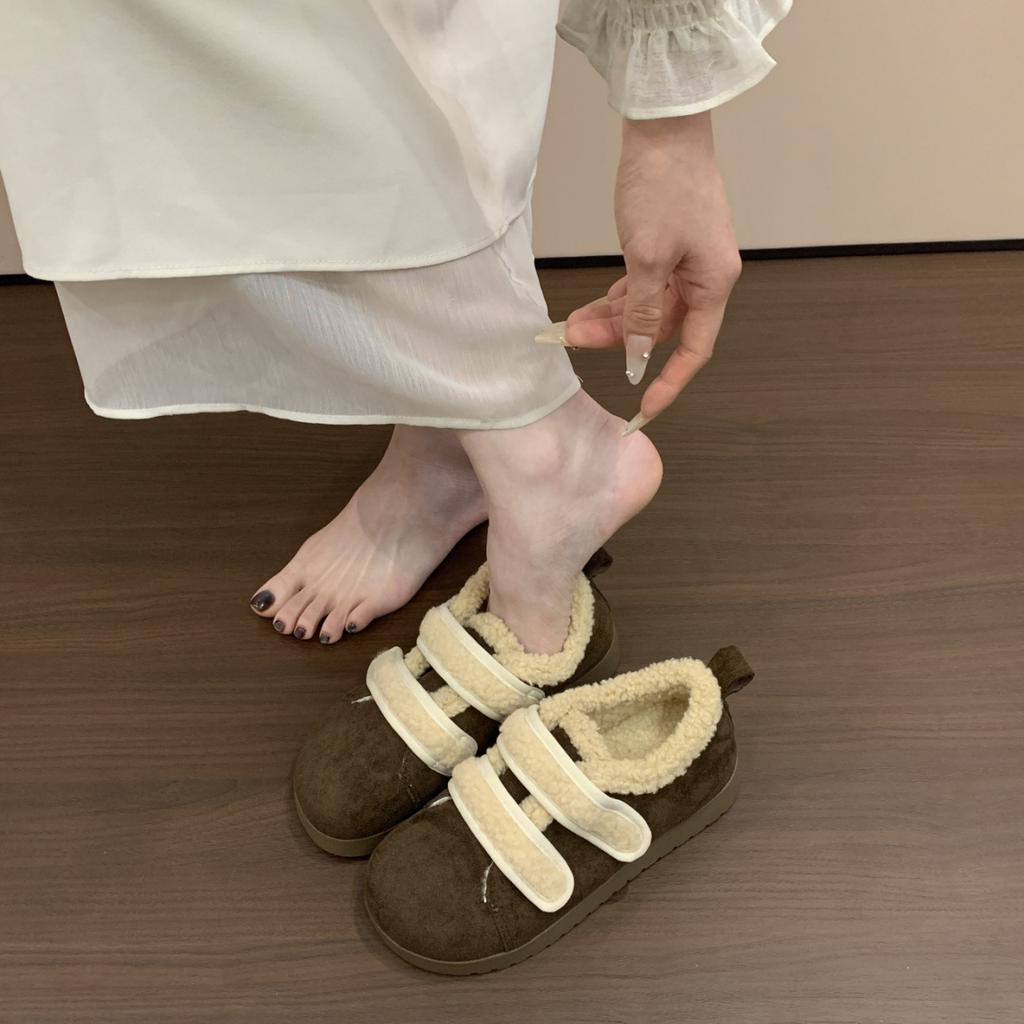 Thick-soled bag head fluffy shoes for women's outer wear 2025 autumn and winter new models, piled and thickened warm Mary Jane shoes, snow cotton shoe