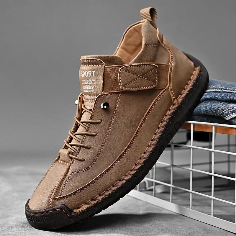Men Leather Casual Shoes Handmade Breathable Mens Loafers Fashion Men Sneakers Moccasins Luxury  Boat Shoes Plus Size 38-48