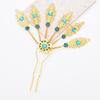 Alloy Peacocks Leaf Hair Stick Hairpieces with Rhinestones Thai Ethnic Hair Ornament Daily Hairstyle Embellishment