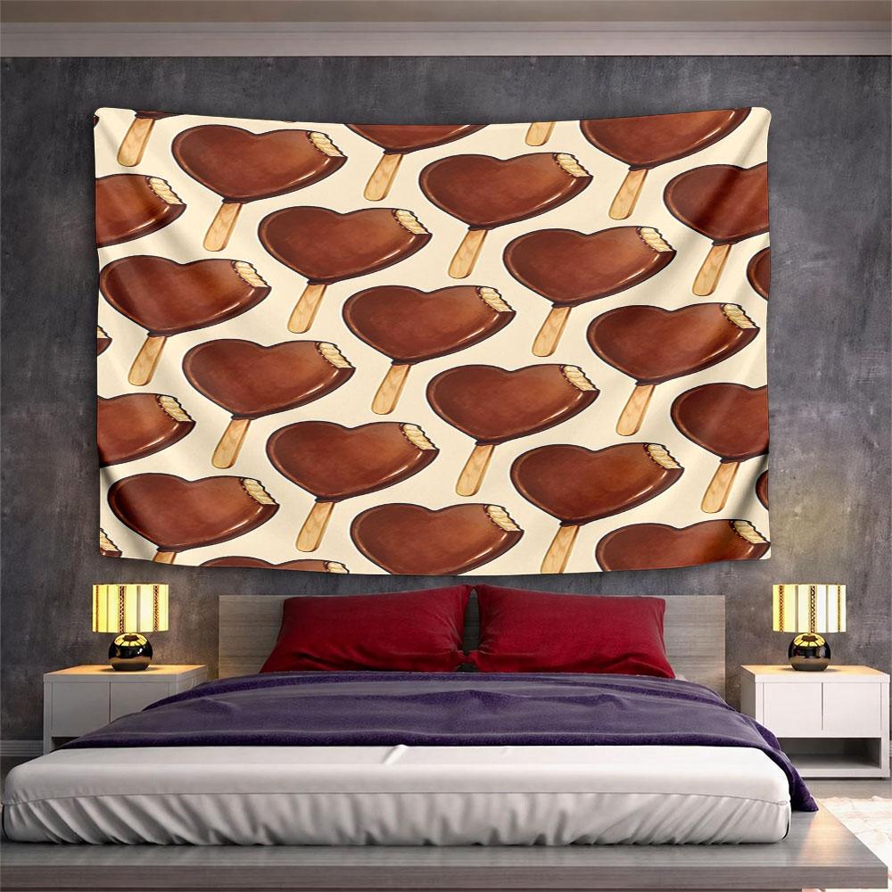 Heart-Shaped Chocolate Ice Cream Pattern Pattern Wall Hanging Tapestry Decorative Tapestry Home Decor for Bedroom and Living Room