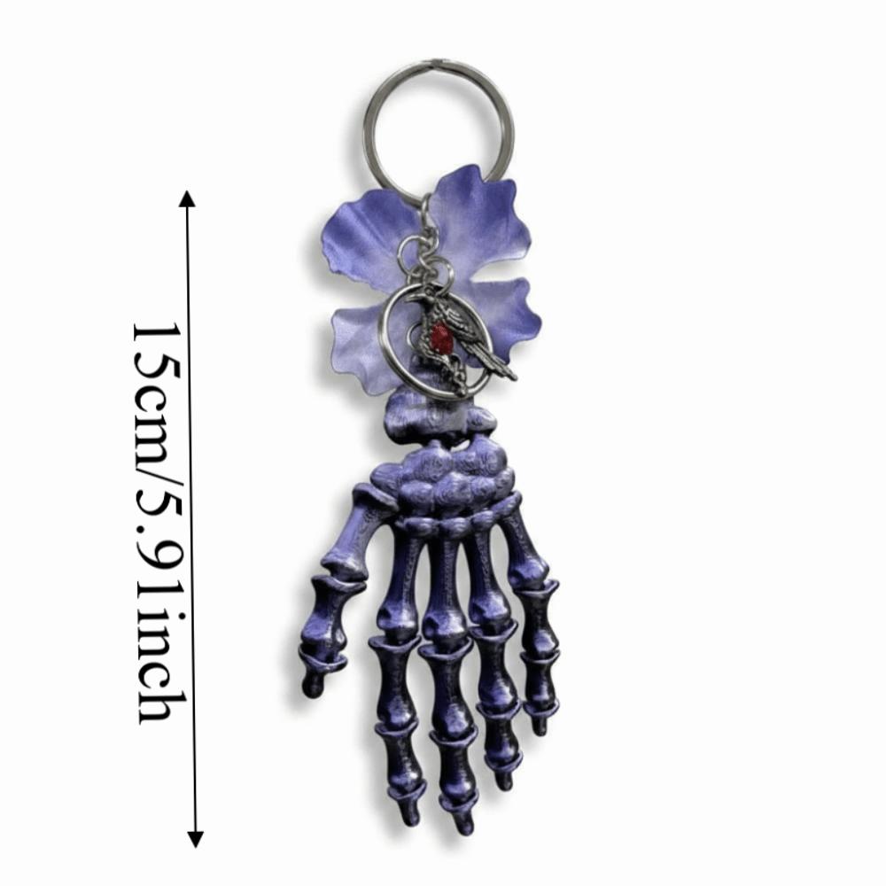 Hyper-realistic Gothic Skeleton Hand Metallic-luster Flexible-joints Articulated Bone Key Chain Lightweight-durable