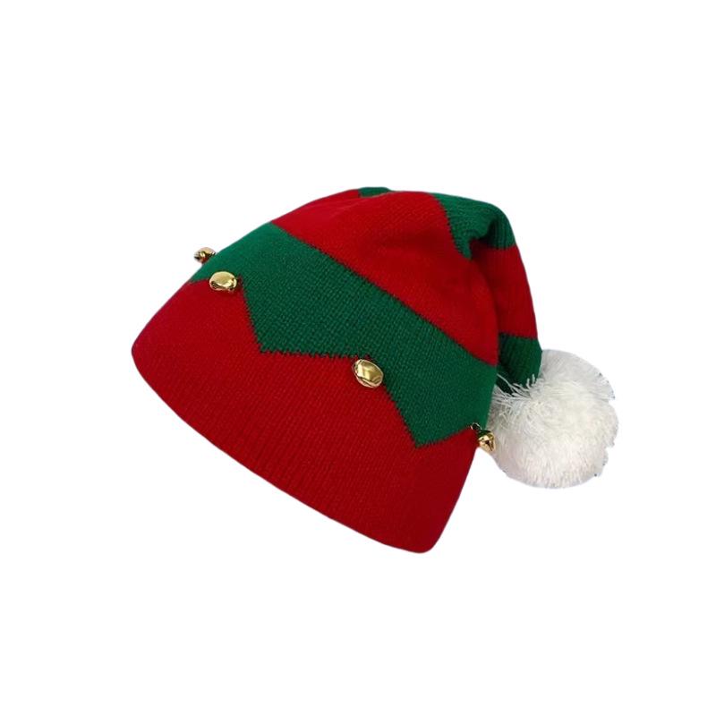 Cross-Border Knitted Christmas Hat for Adults - Warm, Fashionable with Bell Pom Pom
