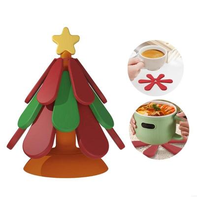 Hot Dish Trivets Silicone Tree Coasters For Christmas Decoration Heat Resistant And Easy To Clean Dining Table Placemats