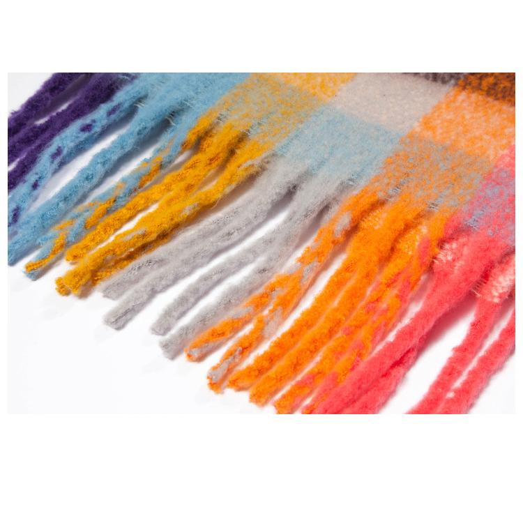 Outono Inverno Grosso Borla Cor Xadrez Cachecol Xale Feminino