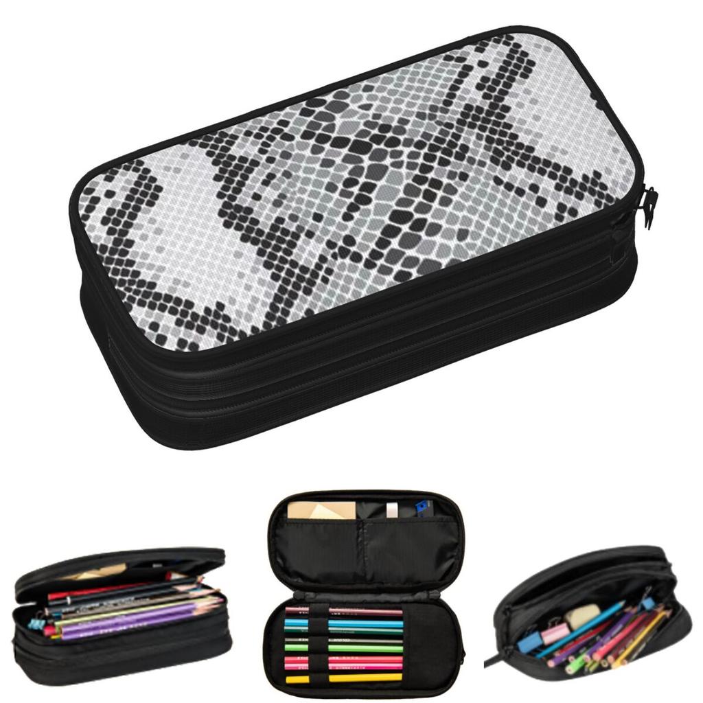 Gray Snake Skin Animal Print Pencil Cases for Students Gifts Pen Box Pencil Bag Large Capacity Pencil Pouch