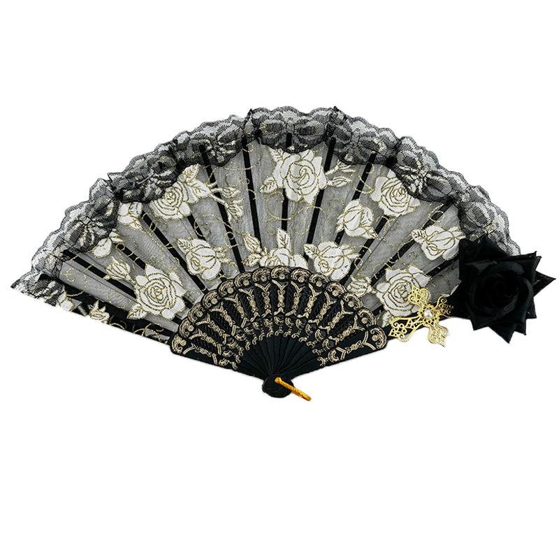 Rose Lace Edge LED Folding Fan - Wedding Gift & Dance Prop