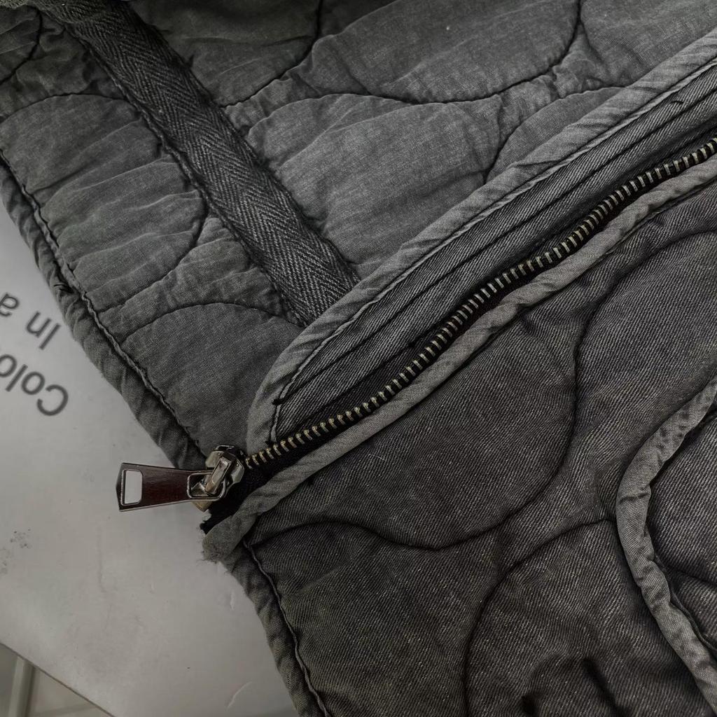 Autumn/Winter European & American Stand Collar Zipper Jacket with Large Pockets & Tie, Women's Long Sleeve Washed Cotton Coat