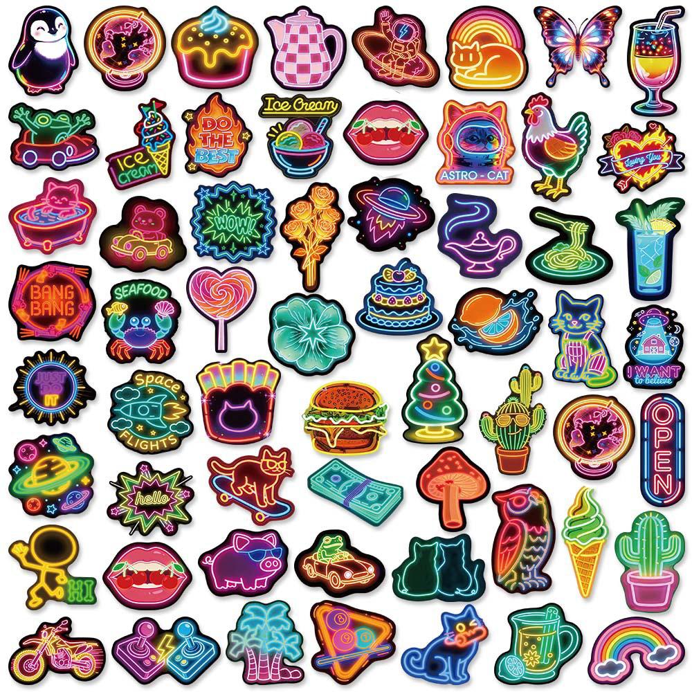10/30/50pcs Colorful Neon Little Object Stickers Cute Cartoon Animal Sticker Waterproof DIY Luggage Helmet Funny Graffiti Decals