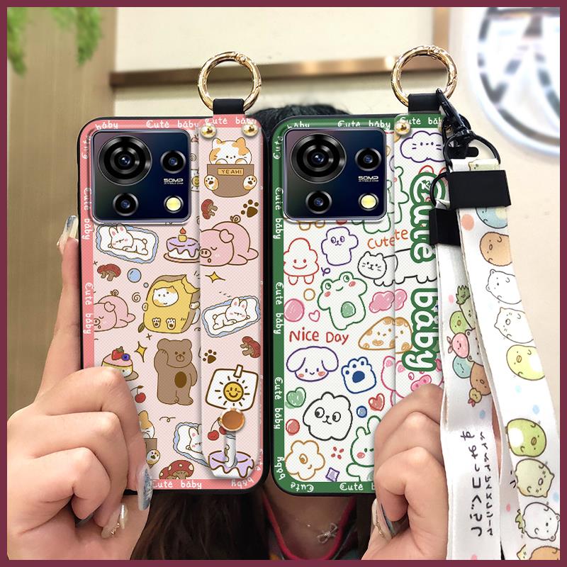 Cute Lanyard Phone Case For ZTE Blade V50 Vita Back Cover Durable Kickstand Fashion Design Waterproof Wristband Ring
