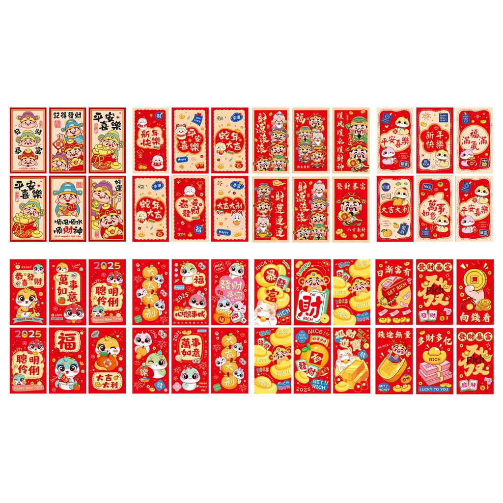 6Pcs Redness Envelopes for Traditional Spring Festival Snake Year Money Packets Paper Bag Hongbao for New Year