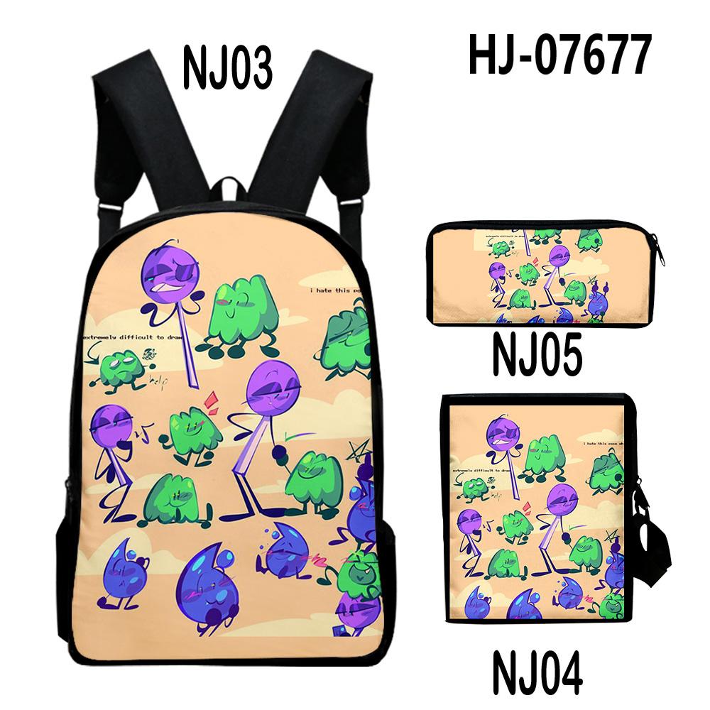Ensemble de 3 sacs à dos Jacknjellify Battle for Dream Island : sacs bandoulière, sac à dos de jour, sac à fermeture éclair pour étudiant, trousse originale